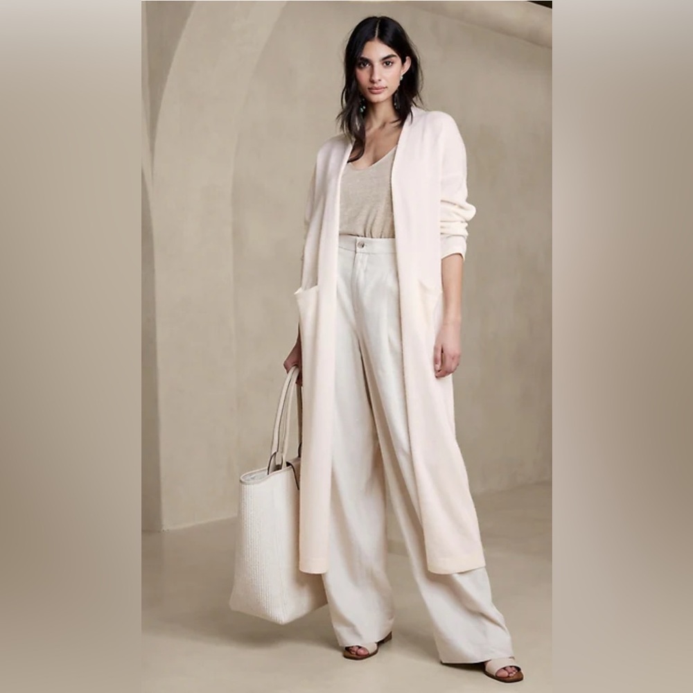 Banana Republic Cora Open Cardigan Duster 100% Ivory Cashmere Size Large-NWT